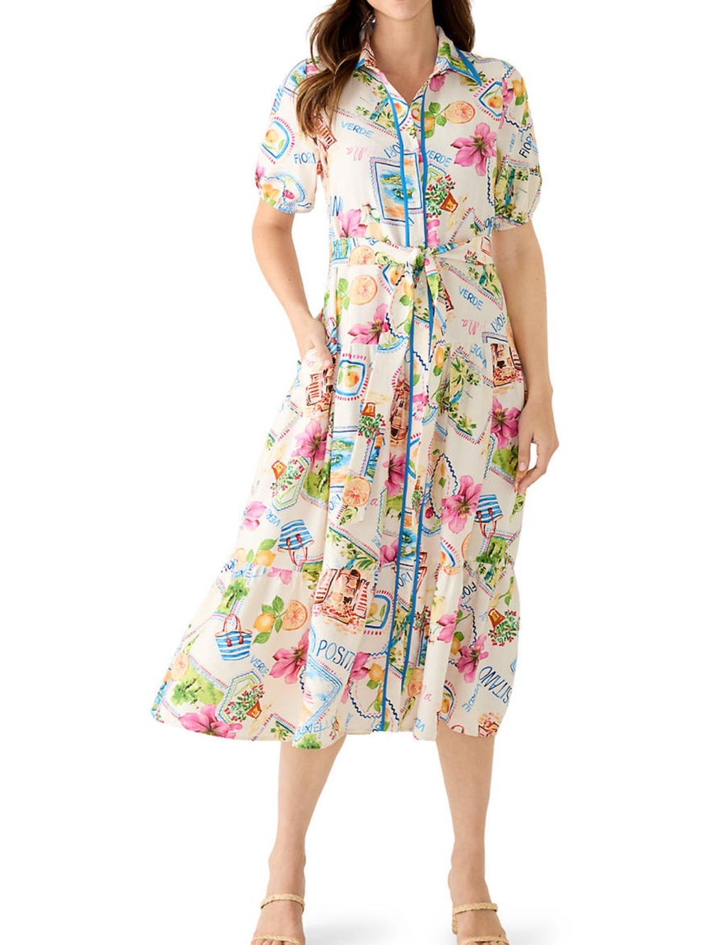 Maison Tara Size 4 New Floral & Fruit Print  Midi Dress